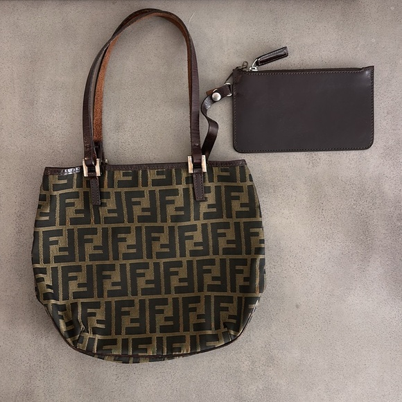 FENDI Zucca Canvas Tote Bag With Leather Pouch Vintage - Picture 1 of 13
